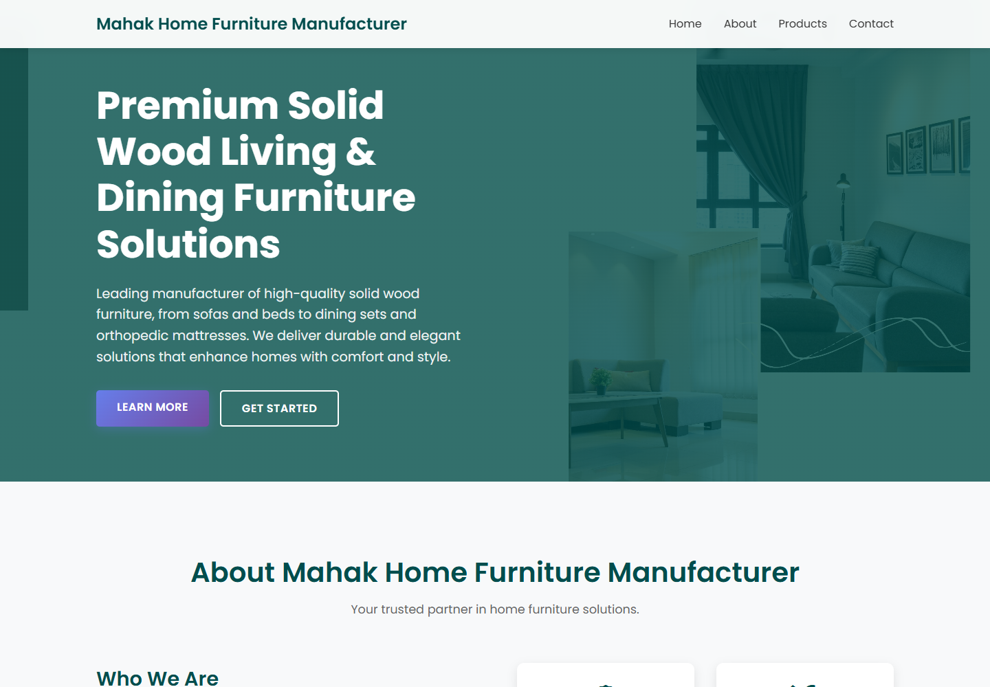 Mahak Furniture website screenshot